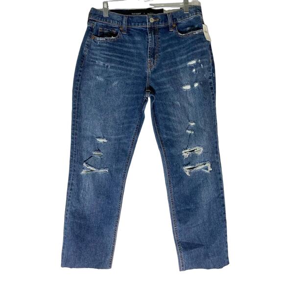 Old Navy Womens Mid Rise Boyfriend Cutoff Jeans Straight Leg SZ 4 Distressed NWT - Picture 1 of 10